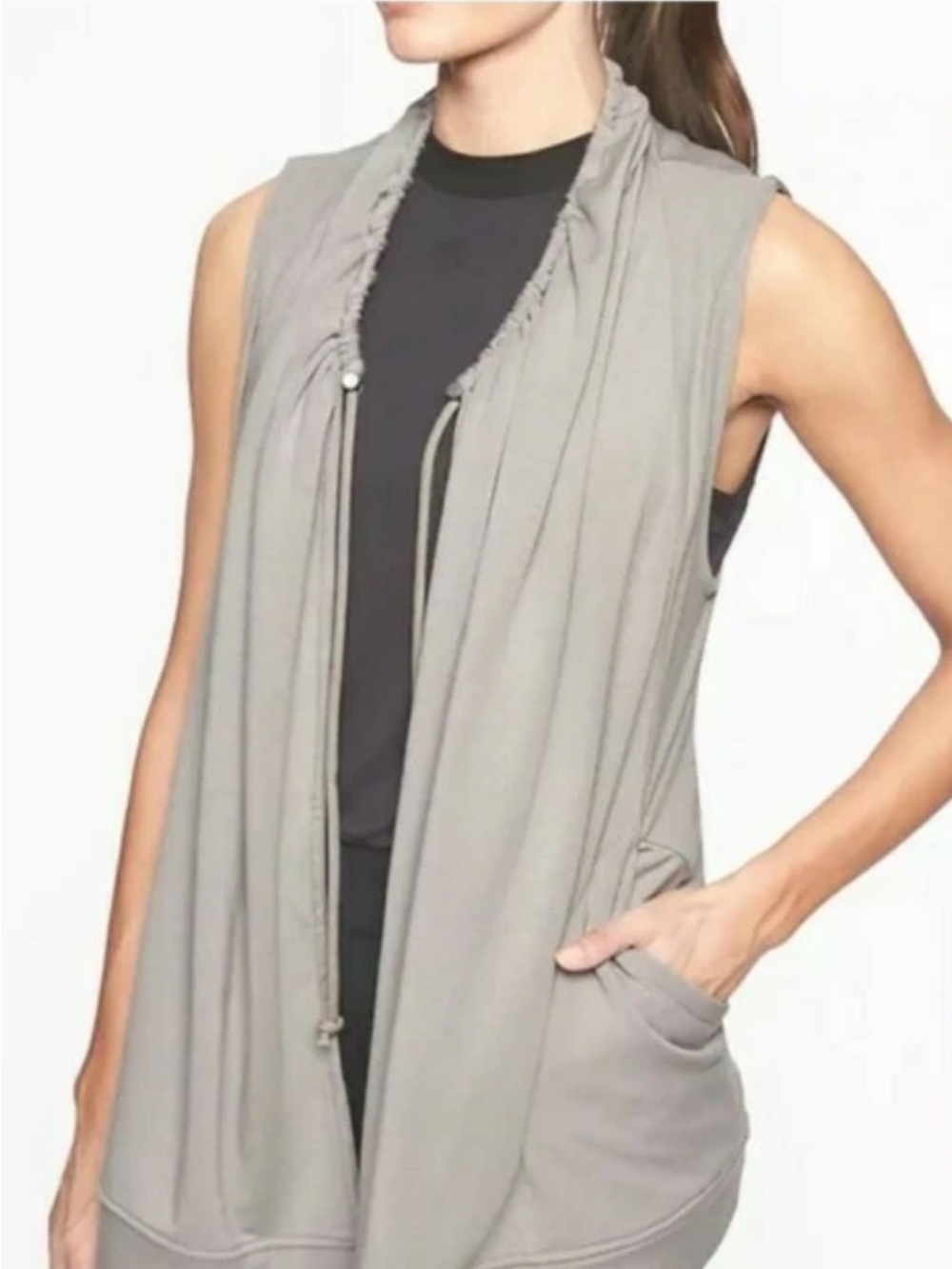 ATHLETA MINDSIGHT VEST GRAY DRAWSTRING GATHERED SHAWL SIZECover-Up in Light Gray